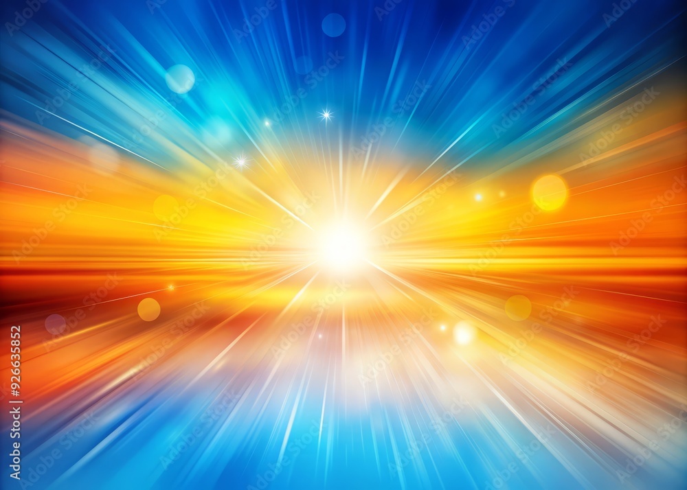 Naklejka premium Vibrant gradient background featuring a mesmerizing blend of blue, orange, yellow, and white hues with a striking blur effect, noise, and textured grain.