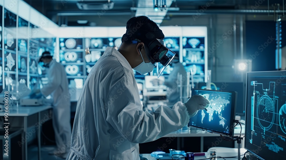High tech laboratory where scientist developing technology High tech laboratory where scientist developing technology