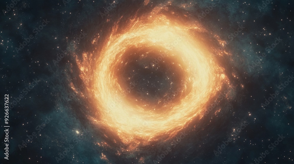 A fiery ring of light, possibly a celestial event or a portal, in a deep space background. A fiery ring of light, possibly a celestial event or a portal, in a deep space background.