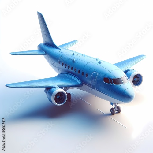 3D Render of Blue Airplane Model isolated on a white background