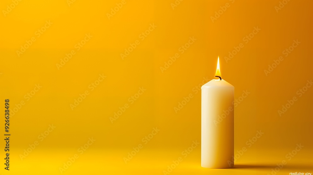 Single candle with copy space on yellow background Single candle with copy space on yellow background