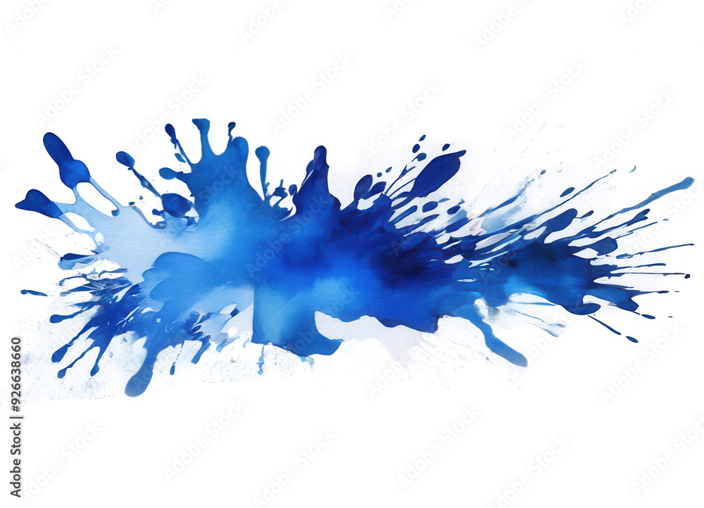 Fototapeta premium Abstract blue watercolor splash, chaotic pattern isolated on transparent background. Generative AI
