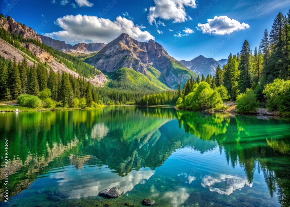 Serene turquoise water reflects majestic surrounding mountains and lush greenery at Silver Lake, a tranquil oasis nestled in American Fork Canyon, Utah. Serene turquoise water reflects majestic surrounding mountains and lush greenery at Silver Lake, a tranquil oasis nestled in American Fork Canyon, Utah.