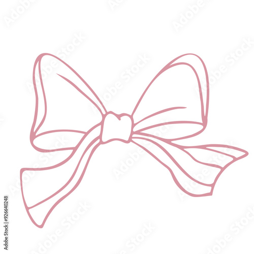Cartoon bow knot silhouette. Hand drawn decor for preset box or greeting card. Gift accessory. Sketch. Vector illustration isolated on white 