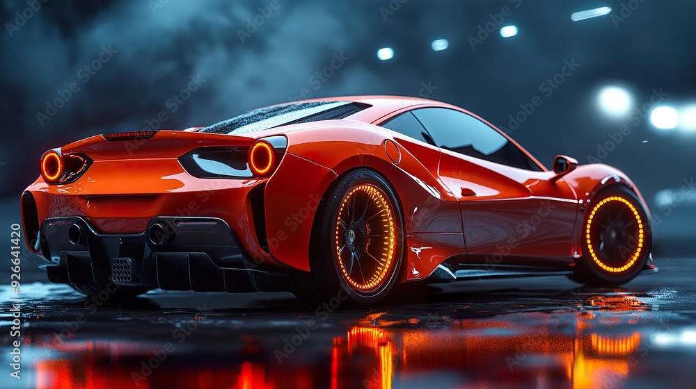 A realistic image of a sports car with a focus on it A realistic image of a sports car with a focus on it