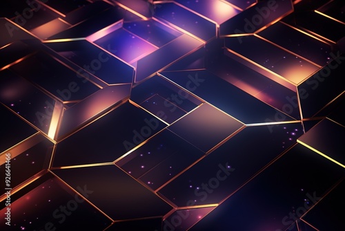 Abstract geometric shapes with glowing lights.