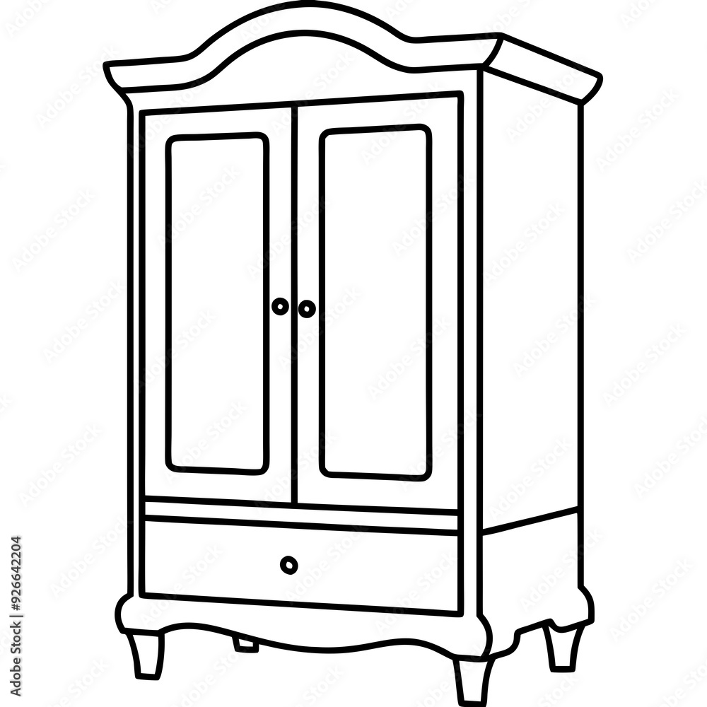 Armoire, right side view line art vector illustration