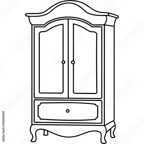 Armoire, right side view line art vector illustration