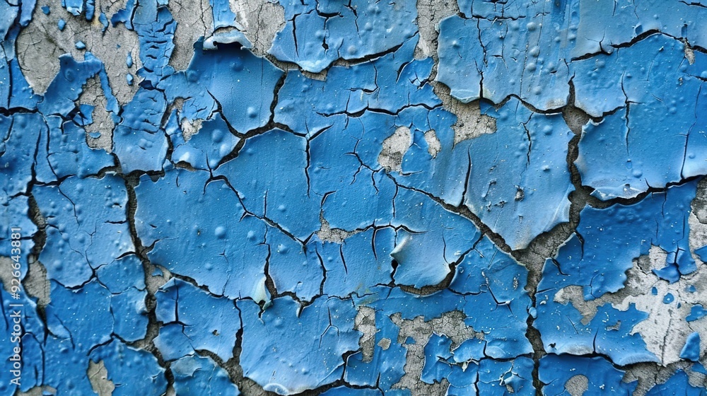 Obraz premium A close-up of cracked blue paint on an old, weathered wall, showcasing the texture and history behind it. 
