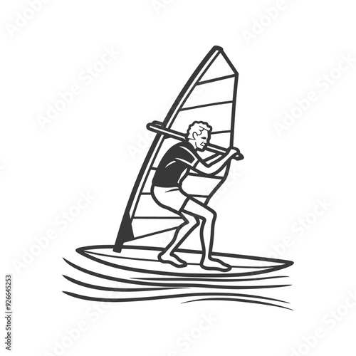 Silhouette of a Man Windsurfing on Waves