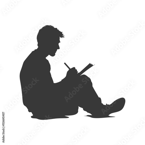Silhouette of a Man Writing in a Notebook