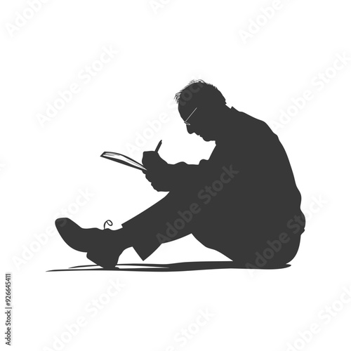 Silhouette of a man writing in a notebook