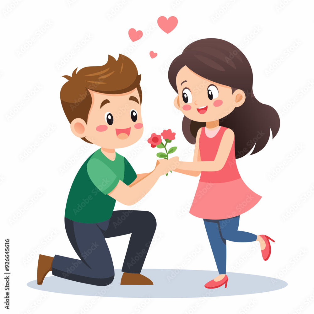 Boyfriend propose to her sweet girlfriend art vector illustration Boyfriend propose to her sweet girlfriend art vector illustration
