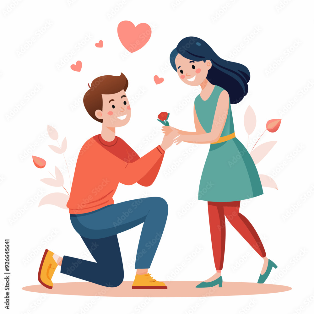 Boyfriend propose to her sweet girlfriend art vector illustration Boyfriend propose to her sweet girlfriend art vector illustration