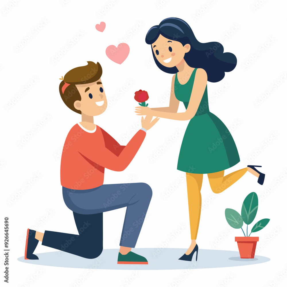 Boyfriend propose to her sweet girlfriend art vector illustration Boyfriend propose to her sweet girlfriend art vector illustration