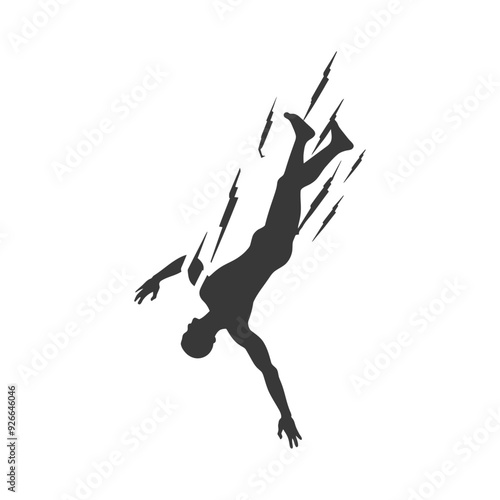 Silhouette of a person falling with lightning strikes