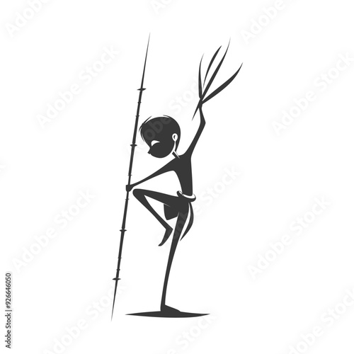 Silhouette of a Person Holding a Spear with One Leg Raised