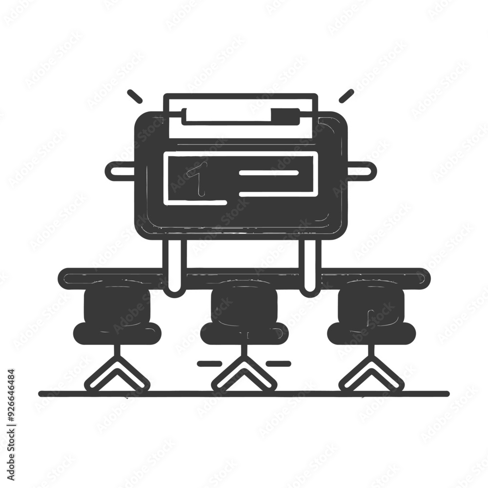 Three Chairs Facing a Whiteboard with a Number One on it Three Chairs Facing a Whiteboard with a Number One on it