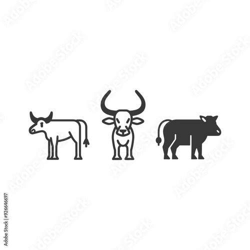 Three Line Drawings of Cattle in Different Poses