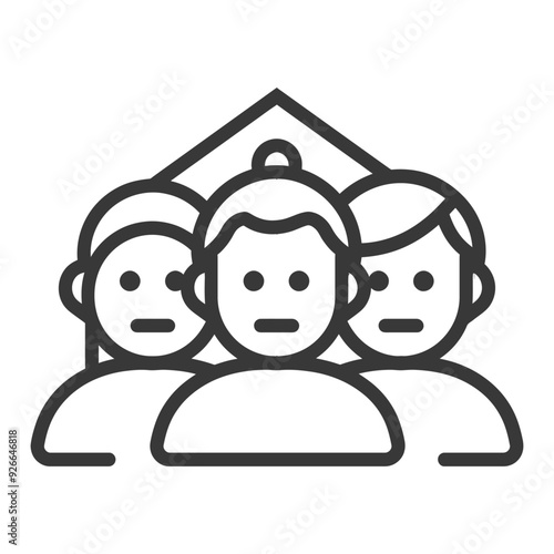 Three People Under a Roof Line Icon