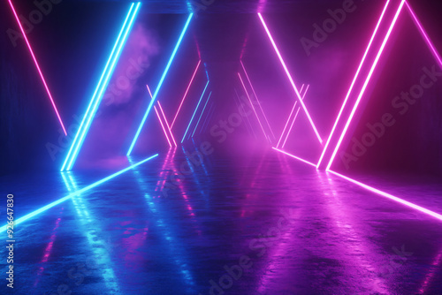 Fototapeta Naklejka Na Ścianę i Meble -  Neon Lights in a Glowing Tunnel.