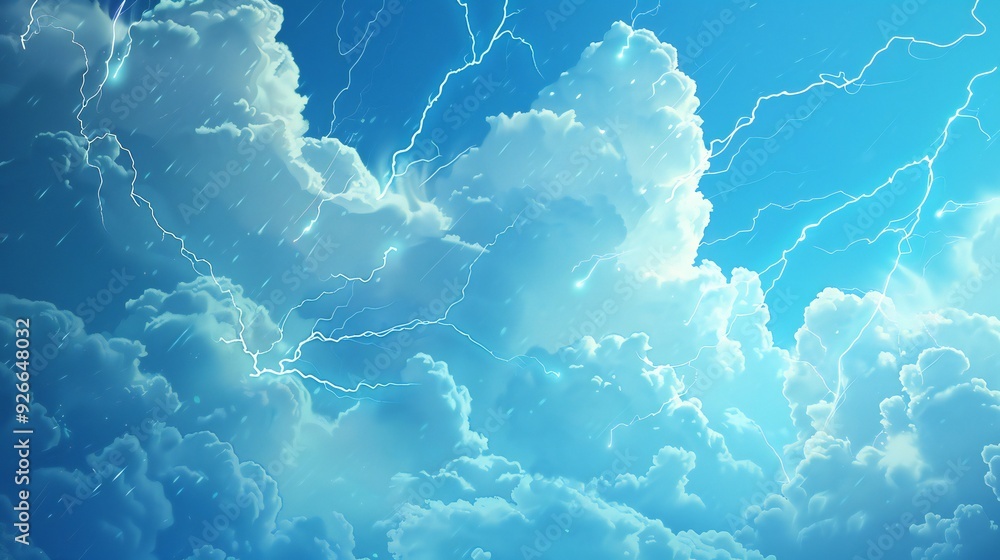 Blue comic background with white clouds and lightning, ideal for a superhero theme. Blue comic background with white clouds and lightning, ideal for a superhero theme.