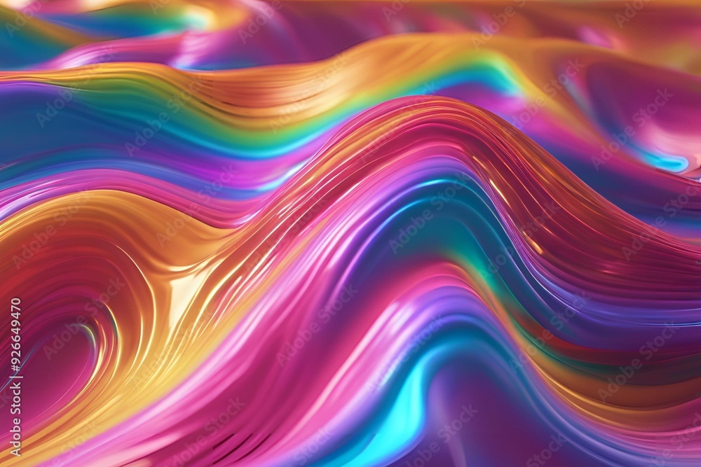 Abstract fluid iridescent holographic metalic shiny curved wave in motion colorful background 3d render. Gradient design element for backgrounds, banners, wallpapers, posters and covers. Abstract fluid iridescent holographic metalic shiny curved wave in motion colorful background 3d render. Gradient design element for backgrounds, banners, wallpapers, posters and covers.