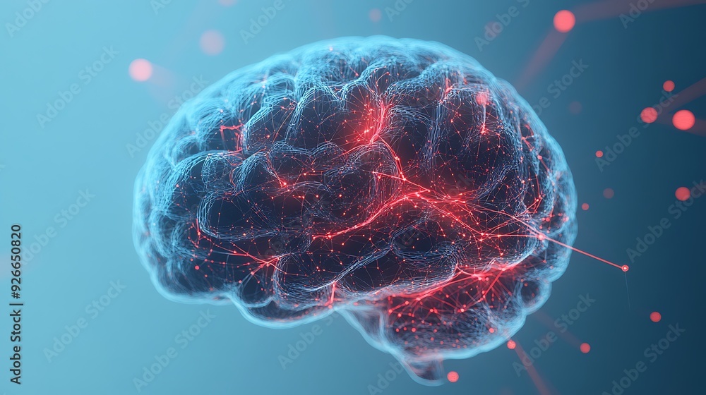 Abstract Digital Brain with Red Connections Abstract Digital Brain with Red Connections