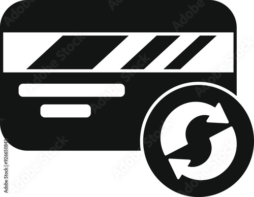 Simple vector icon representing a credit card with a recurring payment symbol, ideal for illustrating online subscriptions