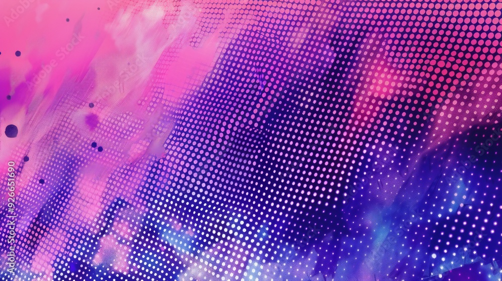 Fototapeta premium Abstract halftone dot texture background, vibrant pink and purple gradient wallpaper, modern digital pattern backdrop