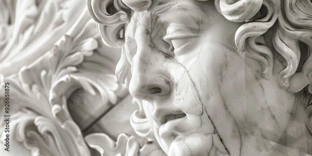 Intricate marble sculpture showcasing a detailed face with flowing hair, highlighting the artistry of classical craftsmanship. Intricate marble sculpture showcasing a detailed face with flowing hair, highlighting the artistry of classical craftsmanship.