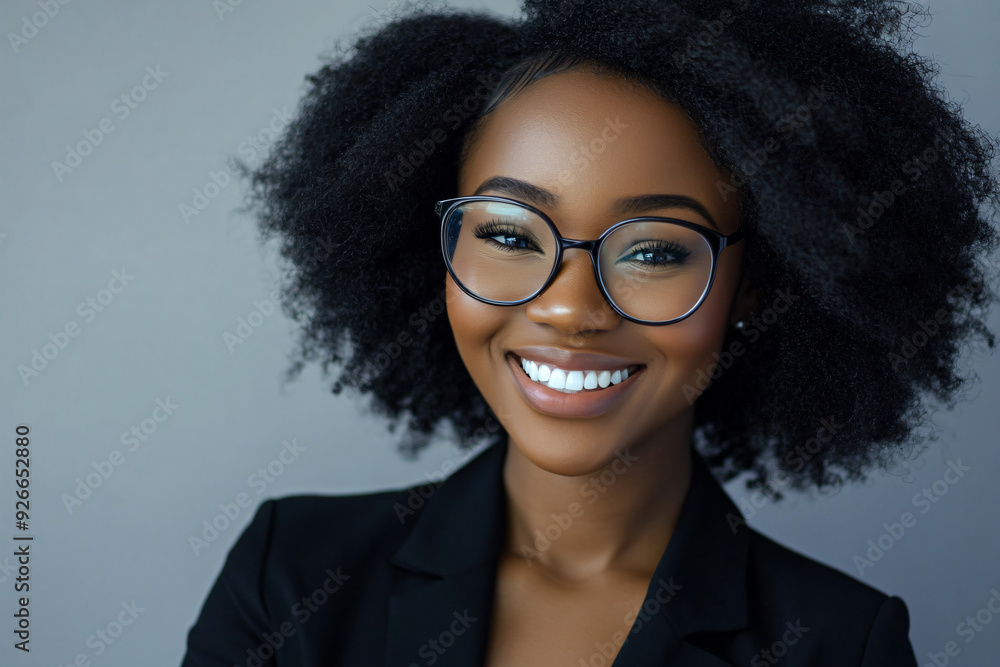 Portrait of a Smiling Woman with Glasses and Curly Hair. Portrait of a Smiling Woman with Glasses and Curly Hair.