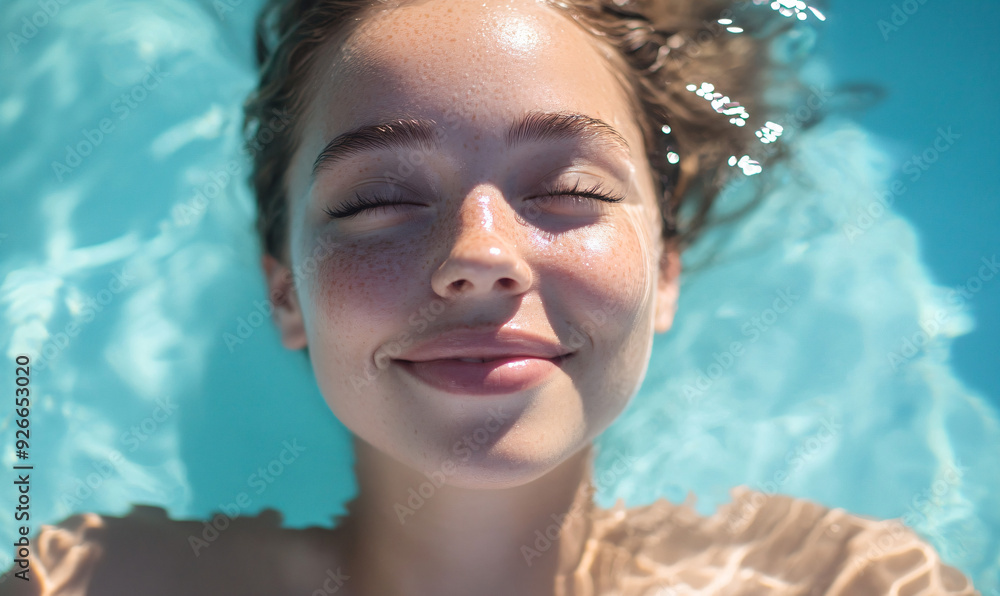 Woman Floating in a Pool with Eyes Closed. Woman Floating in a Pool with Eyes Closed.