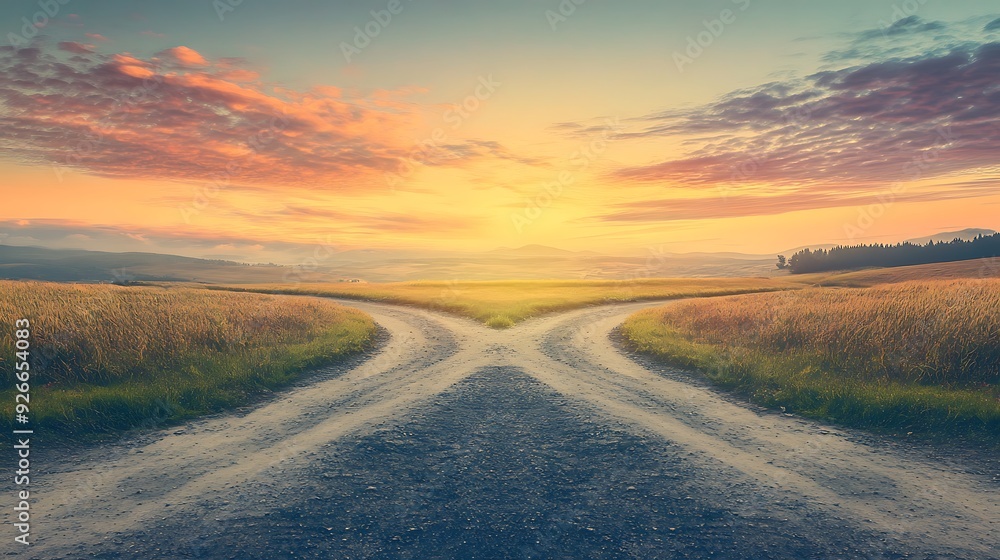 custom made wallpaper toronto digitalForking Dirt Road Leading Towards a Sunset Over Rolling Hills