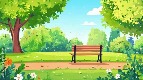 bench in the park cartoon animation background