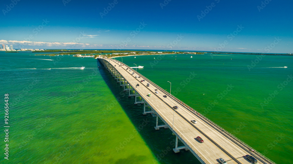 Panoramic aerial view of Rickenbacker Causeway, Miami Panoramic aerial view of Rickenbacker Causeway, Miami