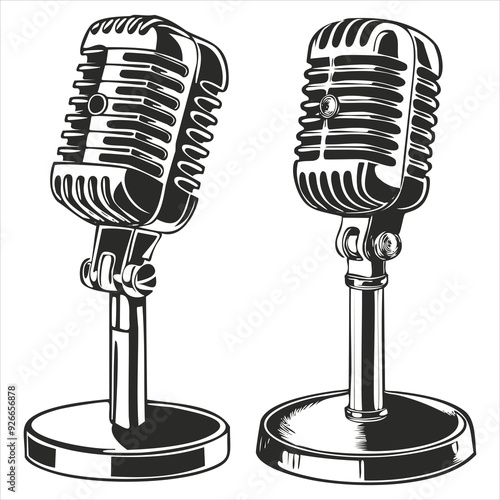 Retro monochrome music microphone concept

