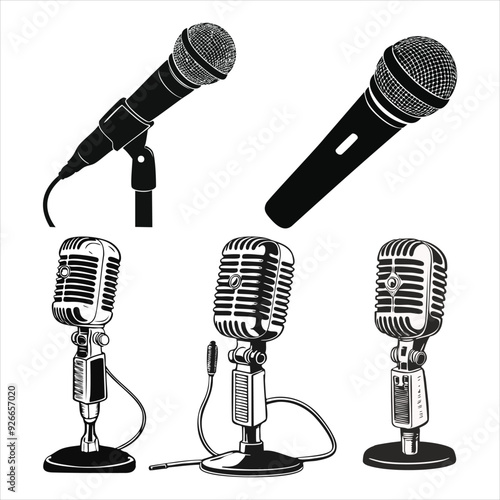 Retro monochrome music microphone concept
