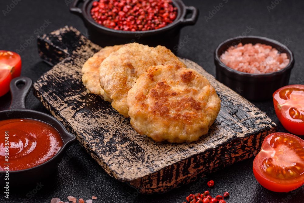Delicious fresh fried minced fish cutlets with spices and herbs Delicious fresh fried minced fish cutlets with spices and herbs