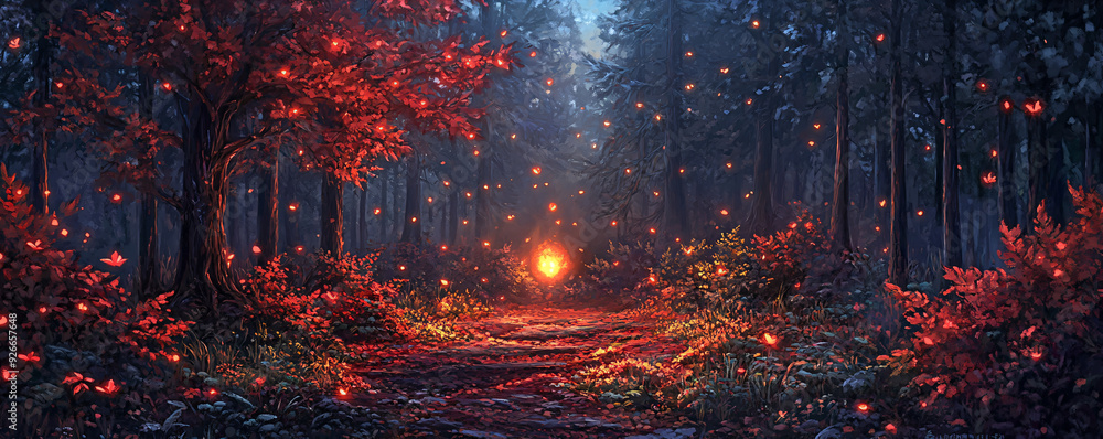 Enchanted Forest Path with Glowing Butterflies. Enchanted Forest Path with Glowing Butterflies.