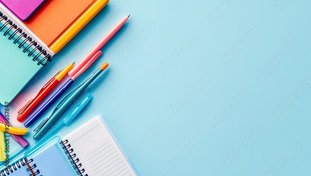Colorful stationery on a blue background. Colorful stationery on a blue background.
