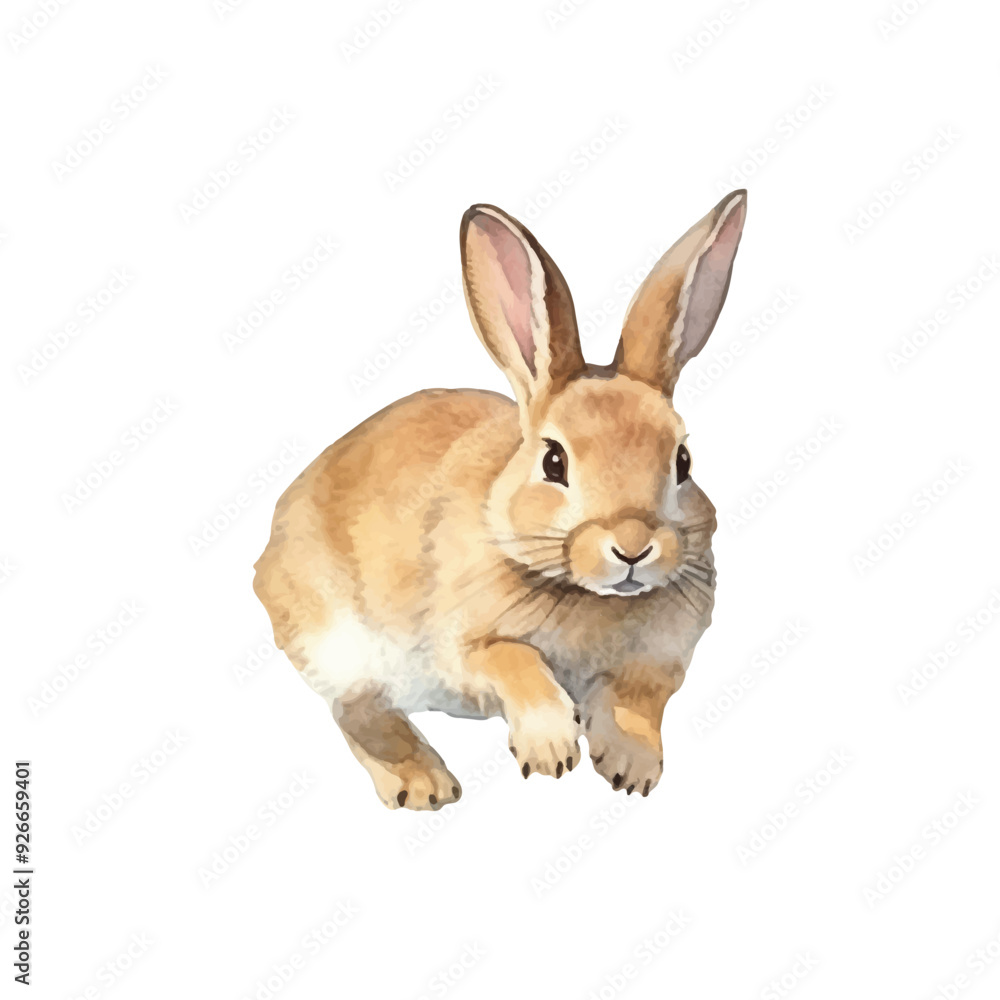 Fototapeta premium Watercolor cute rabbit run vector illustration, white background