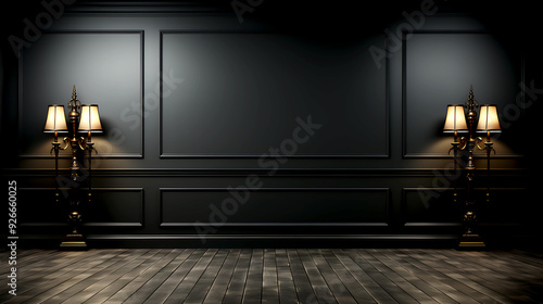 Empty elegant dark room at night with copy space