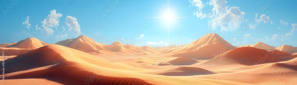 Fototapeta premium Sunny Desert Landscape with Sand Dunes and Blue Sky.