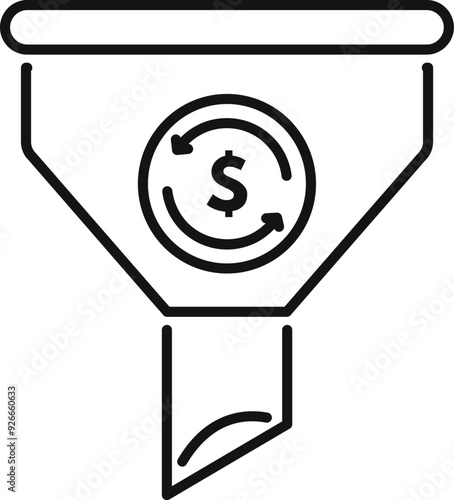 Line icon of a sales funnel converting traffic into money with recurring payments