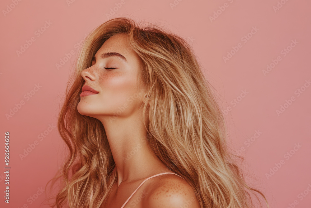 A close up of a black woman's face with her eyes closed and long blond hair A close up of a black woman's face with her eyes closed and long blond hair