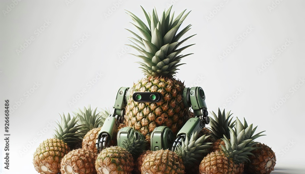 Fototapeta premium Pineapple Robot Surrounded by Fruit.