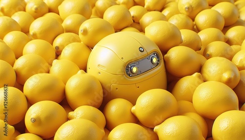 Yellow Robot Head Among Lemons.