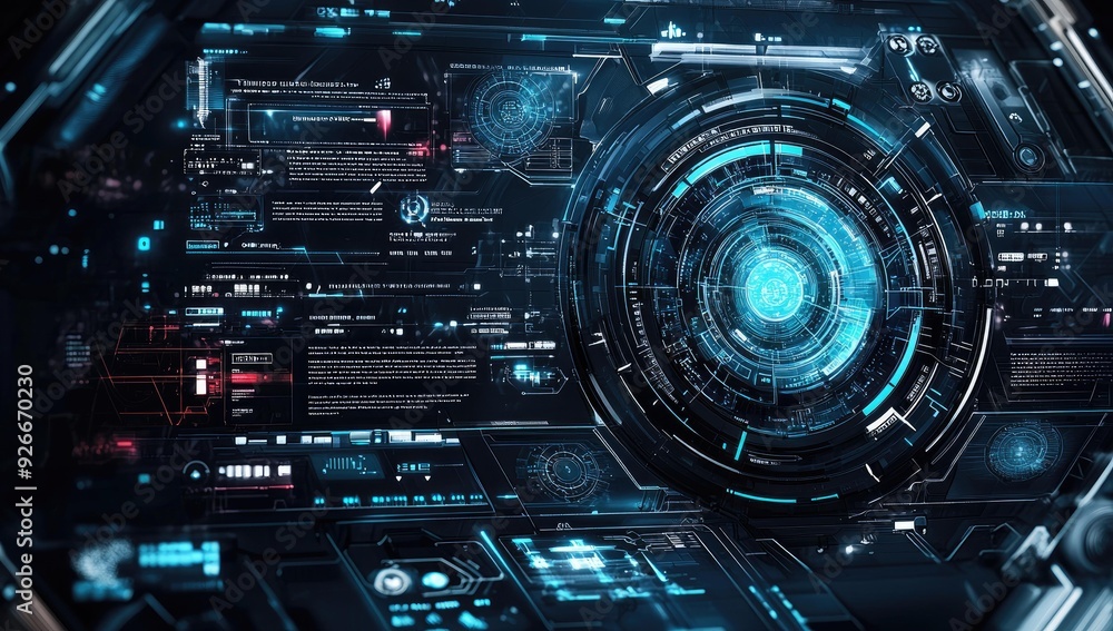 Futuristic blue and red digital interface. Futuristic blue and red digital interface.