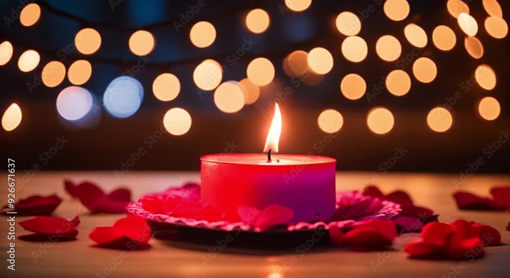 red candle glowing warmly on a rustic table surrounded by rose petals red candle glowing warmly on a rustic table surrounded by rose petals
